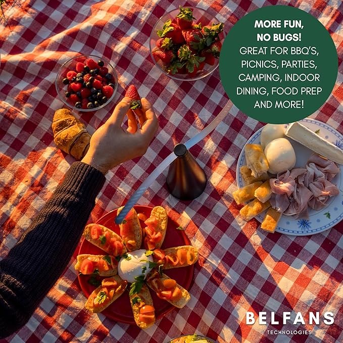 FlyRepellent Fan for Tables – USB Powered/AA Battery Powered, Soundless Fly Swatter with Holographic Blades – Portable Fly Fan for Bees, Wasps & Outdoor Use (1, Black)