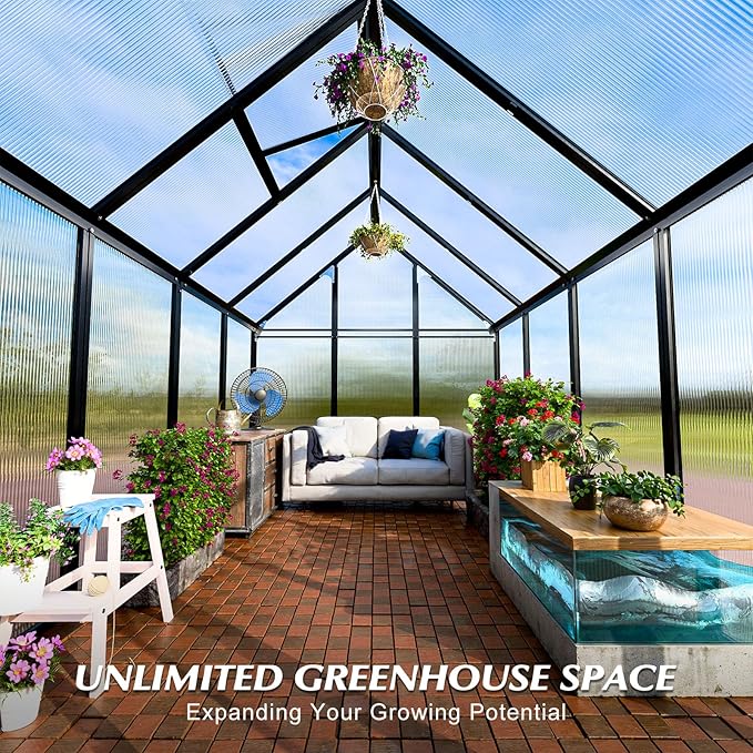 6'x10' Snap-Together Greenhouse - Easy 3-Way Connectors, Heavy-Duty Aluminum Frame, Wind/Snow Resistant for Gardening/Urban Farming, Includes Sliding Door & Ventilation Windows