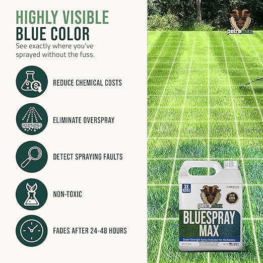 PetraMax Blue Herbicide Lawn Dye - 1 GAL - Super Strength Concentrate 3X More Than Others for Herbicides, Fertilizer & Weed Killer Marker - Blue Mark Spray Indicator for Home and Commercial Use