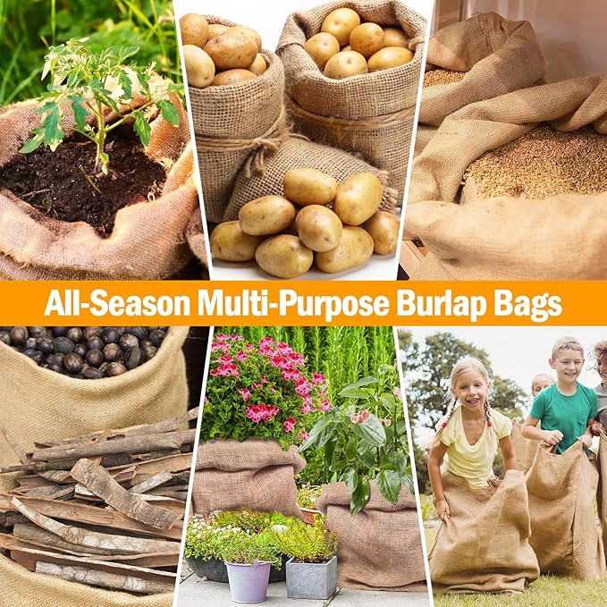 Legigo 3 Pack 32 X 40 Inch Burlap Plant Covers Freeze Protection Bags, Winter Plant Frost Covers with Drawstring, Reusable Tree Covers Burlap Frost Cloths Protection for Outdoor Plants Shrubs Fruit