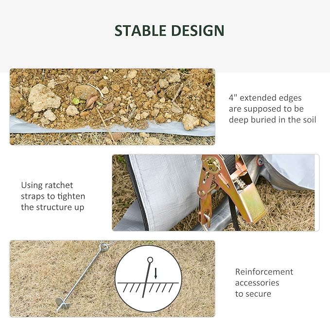 Outsunny 6' x 8' Carport Portable Garage, Heavy Duty Storage Tent, Patio Storage Shelter w/Anti-UV PE Cover and Double Zipper Doors, for Motorcycle Bike Garden Tools, Light Gray