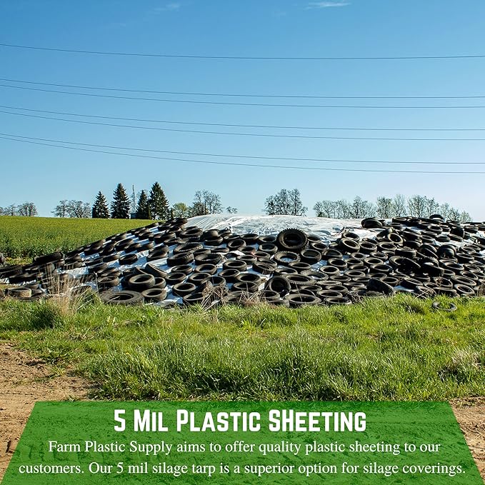 Farm Plastic Supply - Silage Tarp Black/White Plastic Sheeting - 5 Mil (20' x 50') - Heavy Duty Polyethylene Plastic Tarp for Silage Cover, Bunker Cover for Farming, Agriculture, Ground Covering