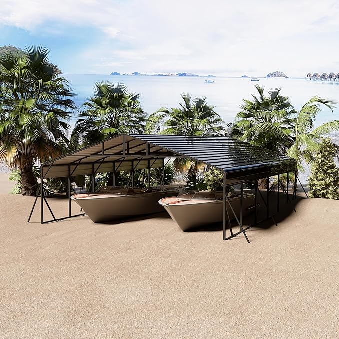 20x30FT Metal Carport Kits with Galvanized Steel Roof, Heavy Duty Metal Roof Carport with Enhanced Base, TallMetal Carports Kits Garage for Tractors, Pickup, Boat, Car