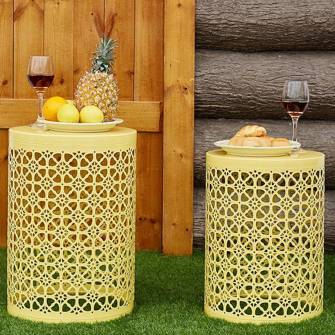 Y&M Set of 3 Stacking Coffee Table for Living Room, Nesting Side Table,Indoor End Tables for Bedroom, Outdoor Decorative Garden Stool with Heavy Duty Metal Frame Modern Industrial Decor - Yellow