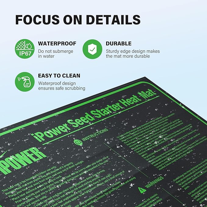 iPower 20" x 20" Seedling Heat Mat and LCD Digital Thermometer Combo, Warm Hydroponic Heating Pad for Germination, Indoor Gardening, Greenhouse, Black