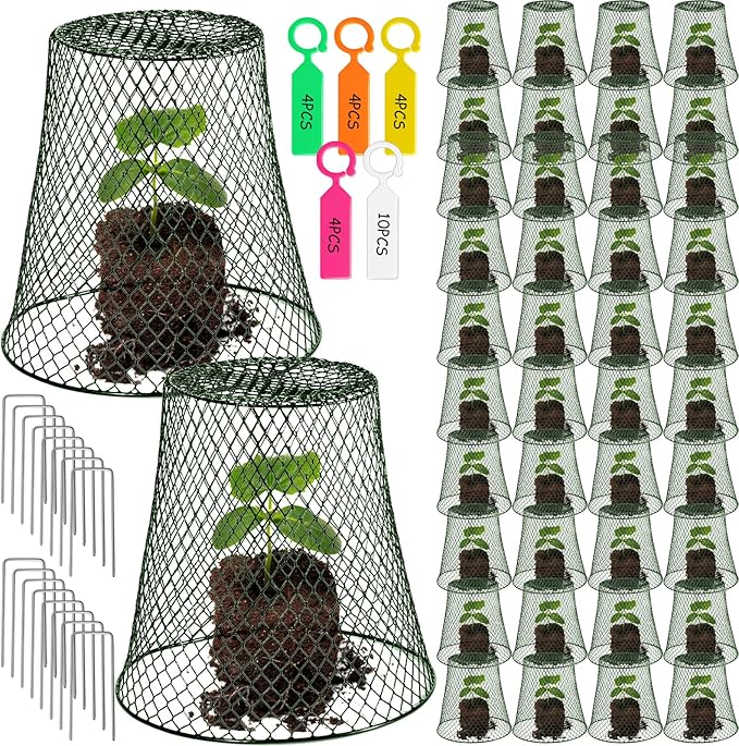 40 Pcs 8 inch Chicken Wire Plant Covers,Wire Garden Cloches Chicken Wire Cloche Plant Protector Metal Heavy Duty Garden Plant Cloche for Keeping Bunnies Chicken Squirrels Birds Other Out