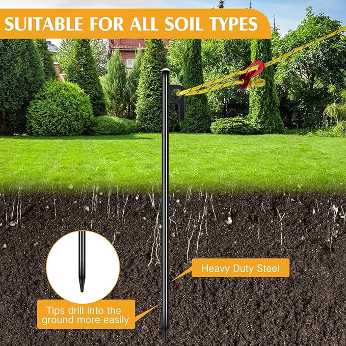 Sintuff 36 Pcs Heavy Duty Tree Stake Kits Stake and Support for Young Leaning Tree Anchor Straightening Kit, 15.8'' Support Straps, 11.8'' Steel Stakes, 13.12ft Rope(Yellow)