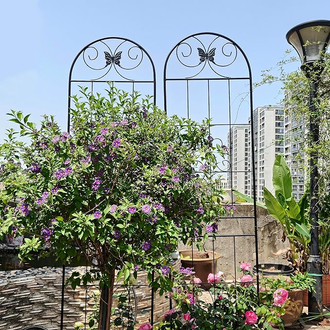 6 Pack Metal Garden Trellis 87" Tall for Climbing Plants Garden Fence Rustproof Outdoor Trellis Support Roses Flower Lawn, Black 7.2FT
