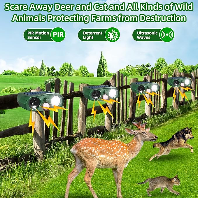 2Pack Ultrasonic Cat Repellent Outdoor Solar Animal Repellent with Motion Detection&Flash Light Animal Deterrent Devices Deer Repellent Devices to Scare Raccoon Rabbit Skunk Repellent for Yard