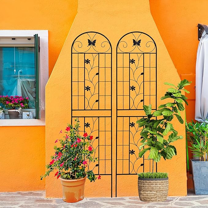 2 Pack Metal Garden Trellis for Climbing Plant Rose Stand, Black Outdoor 86.7" Tall Flower Support Iron Garden Fence (Black 86.7" H,2Pack)