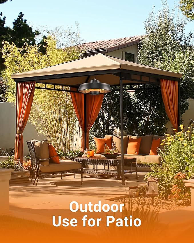 Pasapair Patio Heater - 1500W Outdoor Hanging Heater 3S Fast Heating with Remote - Adjustable Height Waterproof Infrared Mounted for Gazebo Garage - ETL Certified