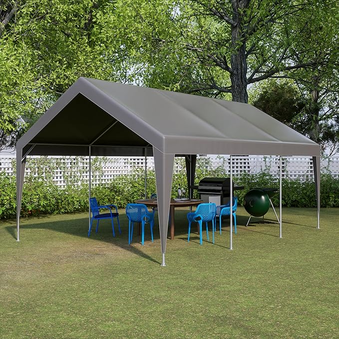 13x20 ft Carport Heavy Duty with Roll-up Sidewall and Ventilated Windows with Removable Sidewalls,Outdoor Portable Garage for Car,Truck,Boat,Car Canopy,Gray Carports