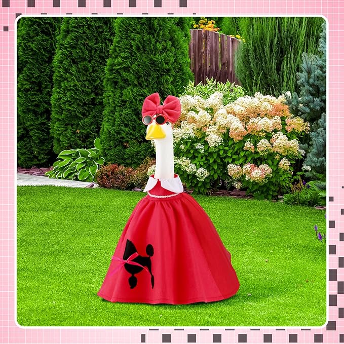 Outus Halloween Poodle Goose Outfits Funny 50s Poodle Skirt for Porch Goose Hot Pink 23 Inch Holiday Geese Cloth for Halloween Vintage 1950s Party Yard Garden Outdoor Decor