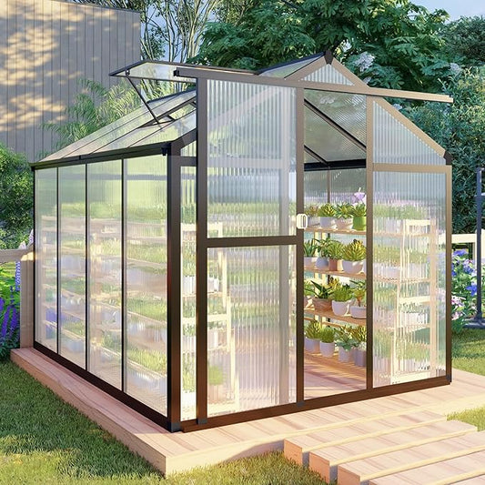 CQZY 6x8 FT Greenhouse for Outdoors,Walk-in Greenhouse for Outdoors,Dark Gray