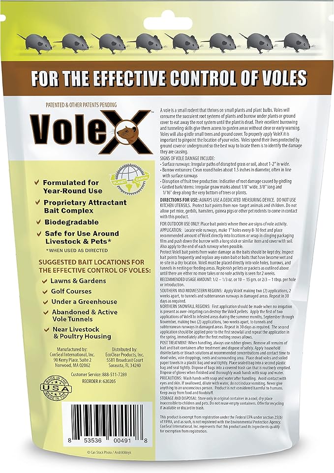 VoleX - Effective Against All Species of Voles. Safe for Use Around People, Pets, Livestock, and Wildlife