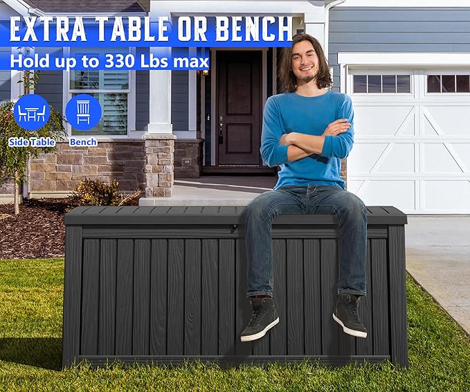 NUNU LAB Outdoor Storage Box 150 Gallon,Resin Large Sturdy Deck Box, Backyard Outside Storage Box Waterproof with Double Wall Panels,Package Delivery Box,Garden Box,Tool Box,Outdoor Hose Storage Bin