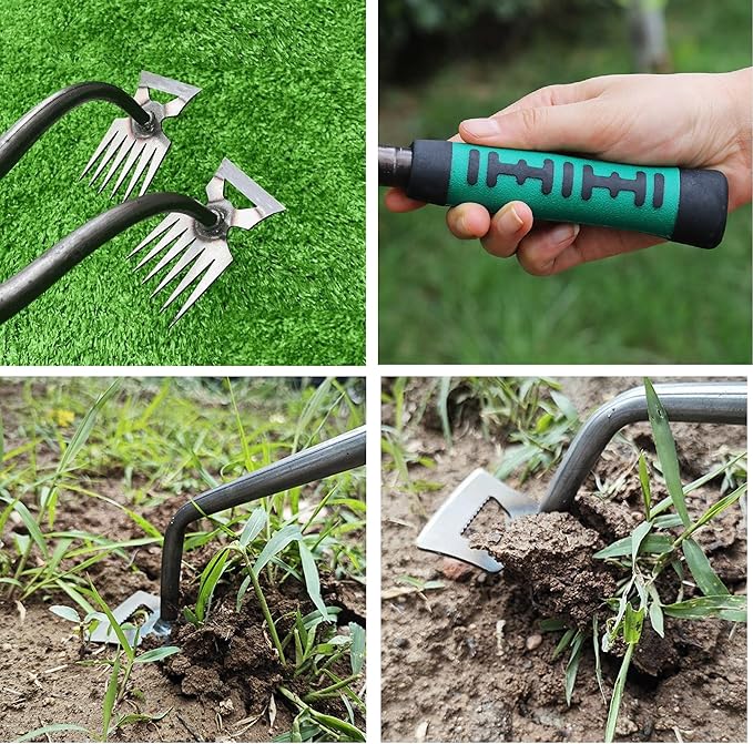 2Pcs Weed Puller Tool, Weeding Artifact Uprooting Steel Hand Weeder Tool for Garden Yard Farm - Durable Manganese, Manual Multifunctional Weeding Artifact Kit (Green)