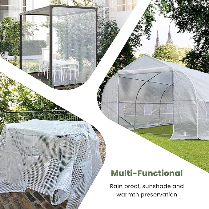 20' x 30' Clear Tarp Heavy Duty Waterproof tarps,13mil Transparent Multipurpose Protective Tarpaulin,Reinforced Edges Outdoor Waterproof Poly Tarps Cover,UV Resistant (Clear White Mesh)