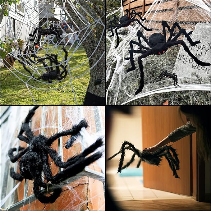6 Pcs Halloween Spiders Decorations, Giant Hairy Spiders Halloween Decorations Indoor Outdoor Decor