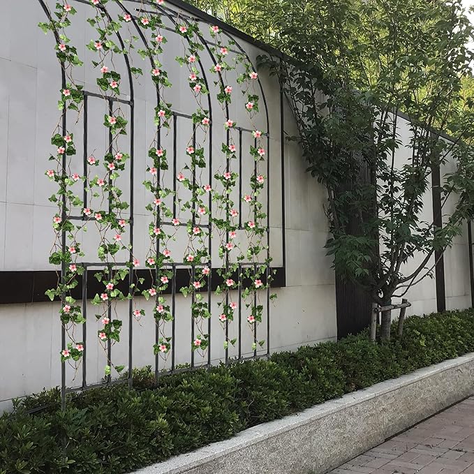 Twira Half Side Garden Arch Trellis, 7.9FT Metal Garden Arbor Trellis for Climbing Plants Outdoor, Black Half Arch Wedding, Garden Archway Arbors and Trellises Decoration for Lawn, Patio, Backyard