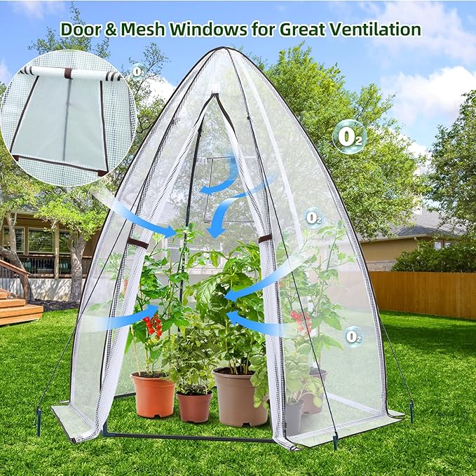 Portable Greenhouse for Outsides, Ohuhu Heavy Duty Green House Tent with Durable PE Cover, Garden Plant Protector with Zippered Door Mesh Window for Vegetables Flowers Fruits Herbs, 63x54x71 Inch