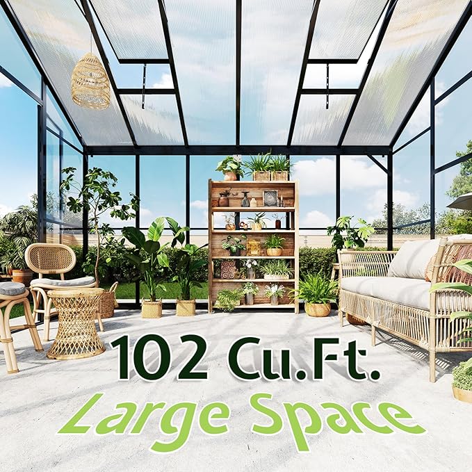 AMERLIFE 12x10x8 FT Hybrid Polycarbonate Walk-in Greenhouse for Outdoors, Aluminum Frame with Quick-Connect Assembly, Double Doors, Ventilation for Backyard Garden, Black