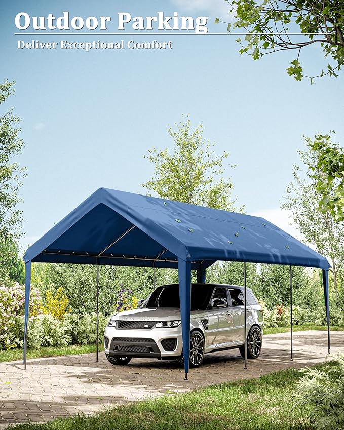 10 X 20 Ft Canopy Replacement Cover Heavy Duty Waterproof UV & Tear Resistant Car Tarp Canopy Tent Garage Top Shelter Oxford Cover with Ball Bungees (Frame is Not Included)