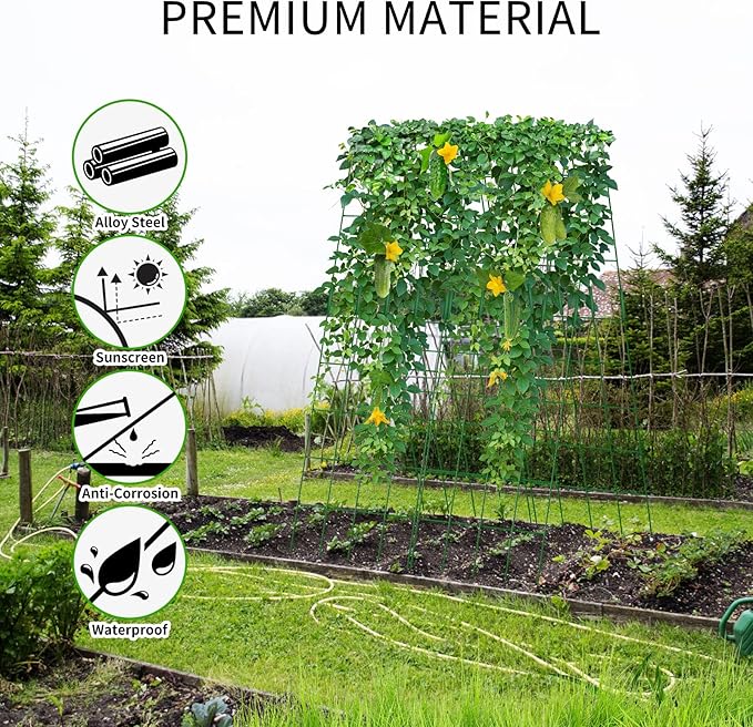 Cucumber Trellis 2 Pack, 59" H Foldable A-Frame Garden Trellis for Raised Bed Garden Grow Support with Plant Support Clips, Twist Ties for Cucumber,Tomato, Climbing Plants and Flowers