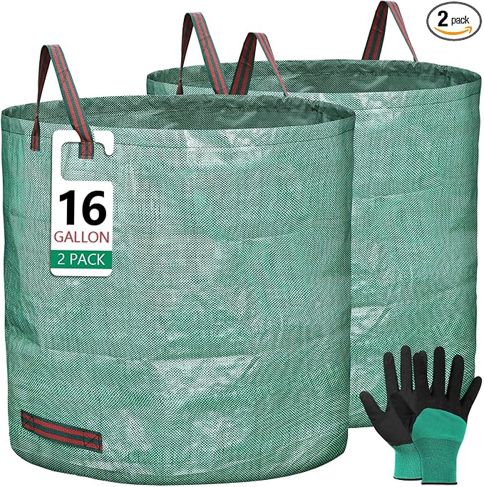 2 Pack 16 Gallon Reusable Yard Waste Bags Heavy Duty Lawn and Leaf Bags Yard Waste Container Garden Grass Bags
