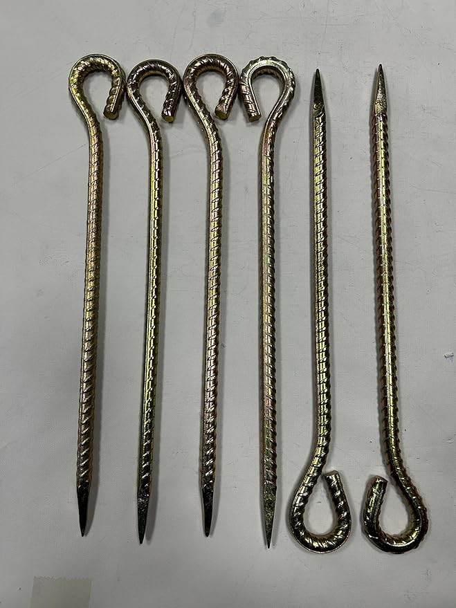 Moonmama 16英寸约40厘米超长螺纹钢钉 黄色电镀防锈地桩 0.1英寸粗约1.27厘米直径粗金属地锚9字型 适用于减速带 足球场紧固件 户外 花园 秋千 草地 车轮挡块 10支装