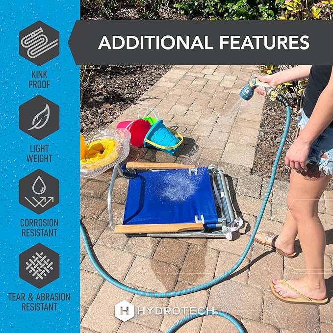 HydroTech 5/8" 25 ft Expandable Garden Hose - Flexible, Lightweight, Durable and Burst-Proof Hose with Reinforced Latex Core and Solid Brass Fittings - Great for Lawn Care, Garden, and Car Washing