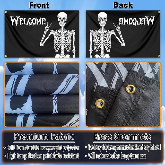Halloween Flags for Outside 3x5 Ft Halloween Skull Flag Durable Polyester Double Sided Halloween Skeleton Flags for Indoor House Outdoor Yard Holiday Banner Signs Decorations