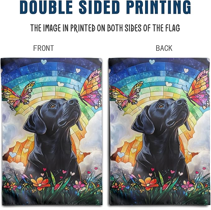 Stained Glass Black Lab Garden Flag 12x18 Double Sided Memorial Dog Sympathy Gift