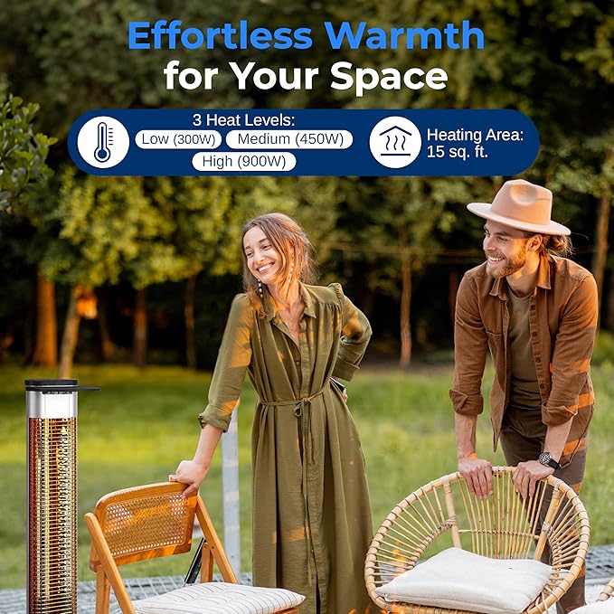 SereneLife Outdoor Electric Patio Heater - 900W Infrared Heater with Remote, Aluminum Reflector, Waterproof Design, IP65 Approved, Quiet Operation, Standing Porch Heater for Patio & Backyard