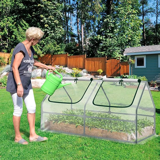 BPS 6x3x3 ft Mini Greenhouse with Transparent PVC Cover UV-Protected Roll-Up Zipper Windows, Ideal for Indoor or Outdoor Use on Raised Garden Beds