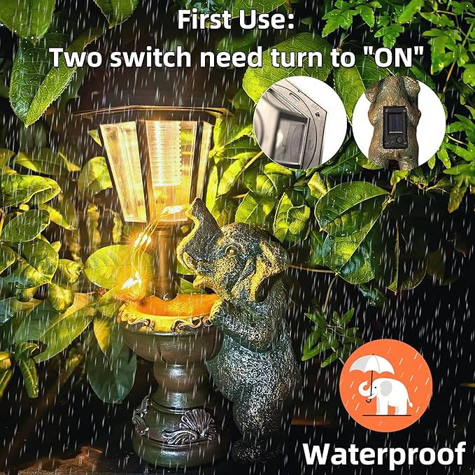 Elephant Solar Garden Statue Outdoor Watering Lights Decor, 12″H Large Lawn Ornaments, Animal Yard Decorations for Patio Porch Backyard Balcony, Birthday Gifts for Women