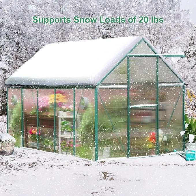 Polycarbonate Greenhouse Kit, 10x6 FT Heavy Duty Outdoors Durable Green House with Double Vent Window Lockable Door, Twin-Wall Panels, Walk in Green Houses for Backyard Outside Garden