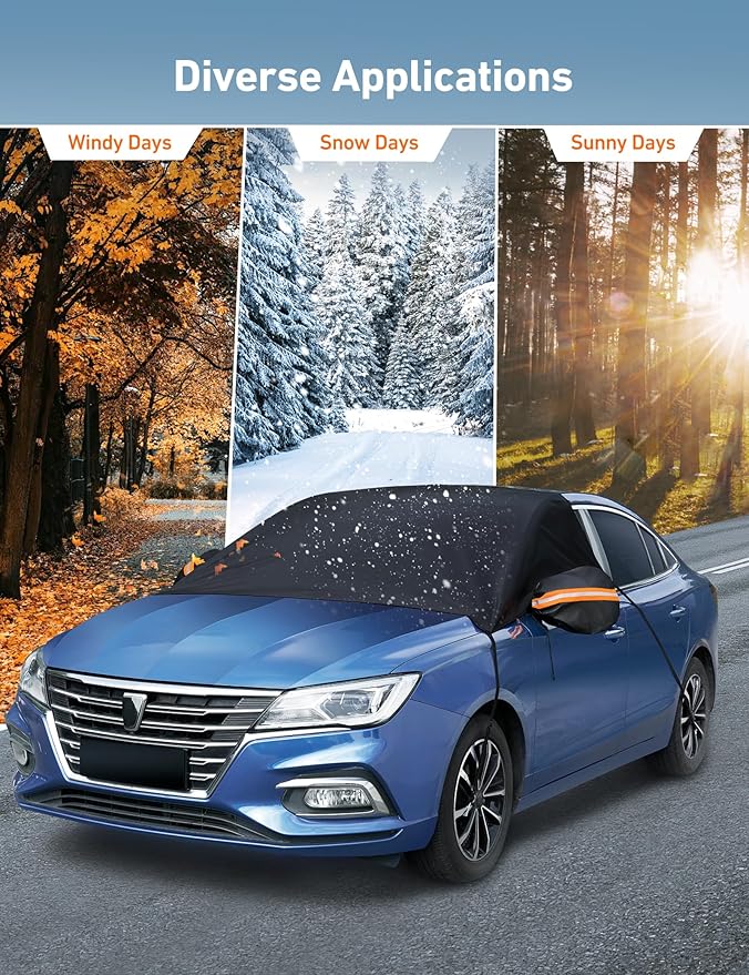 AstroAI Car Windshield Snow Cover, Windshield Cover for ice and Snow, Frost Windshield Cover for Ice, 2*Removal Side Mirror Protector, Windproof UV Sunshade Cover for Cars, SUVs, Vans