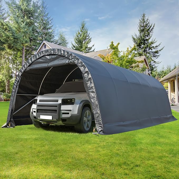 MELLCOM 12 x 24 FT Heavy Duty Carport, Portable Garage with All-Steel Metal Frame and Round Style Roof, Anti-Snow Car Canopy Outdoor Storage Shelter for Car, Truck, Boat