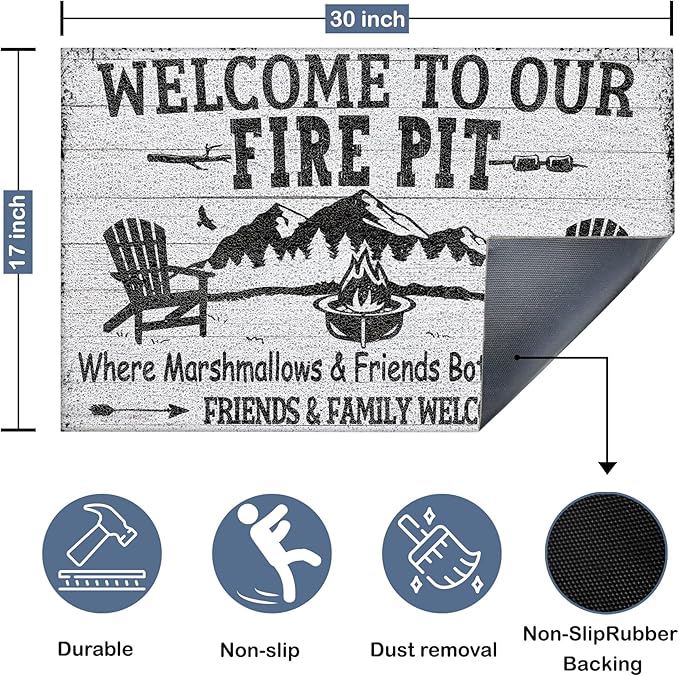 Camping Door Mat, Camper Travel Trailer RV Welcome Mat Doormat Non-Slip for Front Door Porch Indoor Outside Entrance Entryway, Camping Camper Bathroom Rug, 17x30 Inch