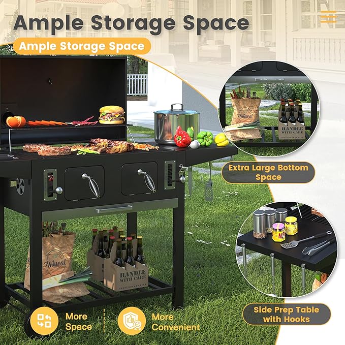 DIFY Extra Large Charcoal Grill with 589 Sq. In. Cooking Area and Foldable Side Table, Outdoor Barbecue Grill with a Liftable Charcoal Tray for Outdoor Picnic and Camping Grilling, Black