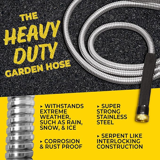 BIONIC STEEL PRO Metal Garden Hose 50 Ft with Nozzle, 304 Stainless Steel Water Hose, 50 Ft Garden Hose Tough & Flexible, Lightweight, Crush Resistant, Kink & Tangle Free, Rust Proof - 2025 Model