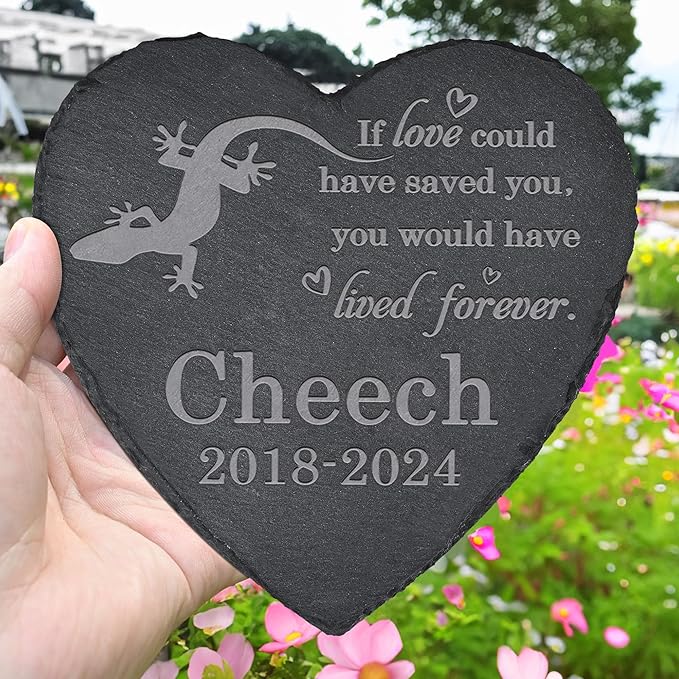 Lizard Memorial Stone - Lizard Statue - Tombstone - Loss Gift - Pet Loss Memorial - Heart