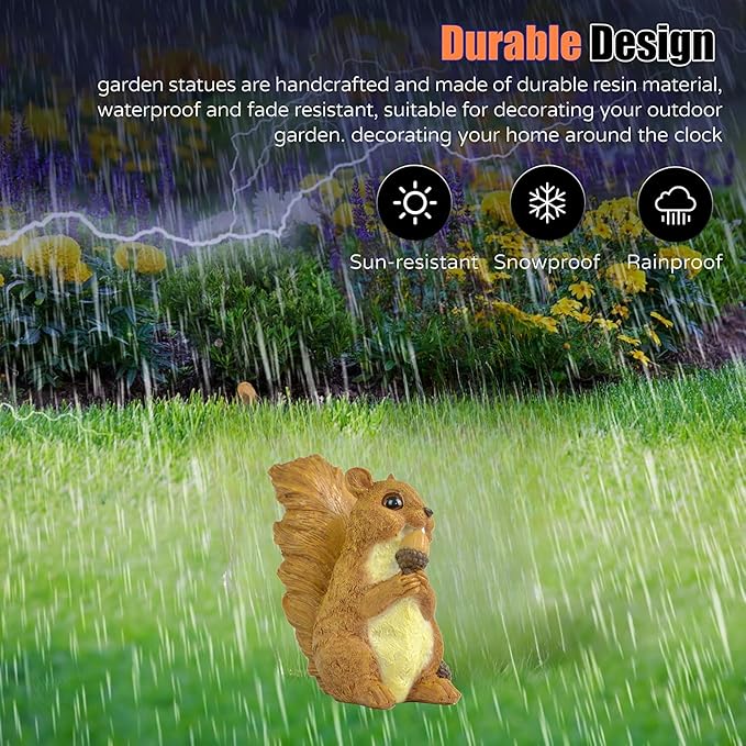 Brown Squirrel Statue with Acorn – Hand-Painted Polyresin Garden Figurine for Lawn, Patio & Planters – Rustic Outdoor Animal Décor