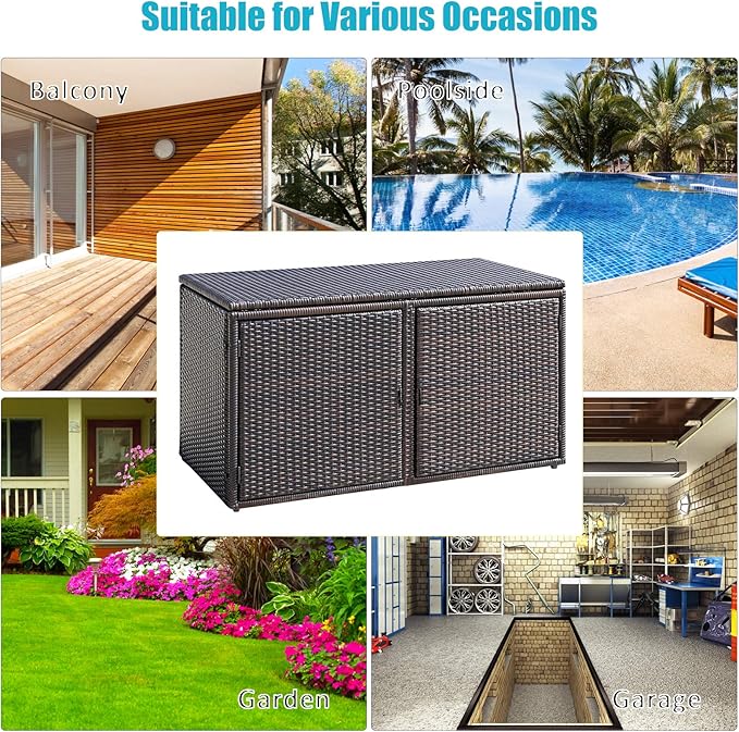 HAPPYGRILL Deck Box Outdoor Wicker Storage Box Cabinet 88 Gallon Storage Container Bin Box for Furniture Tools in Garden Balcony Porch Yard