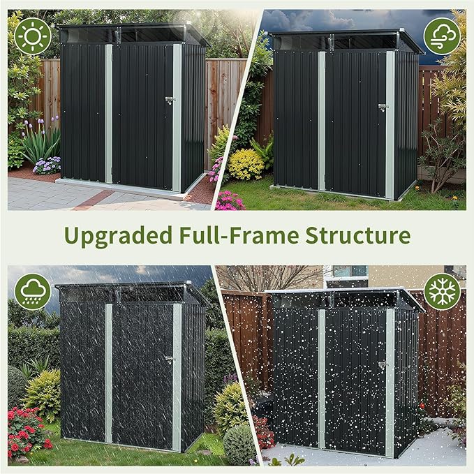 5x3 FT Black Outdoor Metal Storage Shedfor Tools, Lawnmower, Bikes & Outdoor Gear, Lockable, Waterproof & UV-Resistant Heavy-Duty Steel 3x5 Shed for Backyard, Patio & Lawn, Easy Assembly