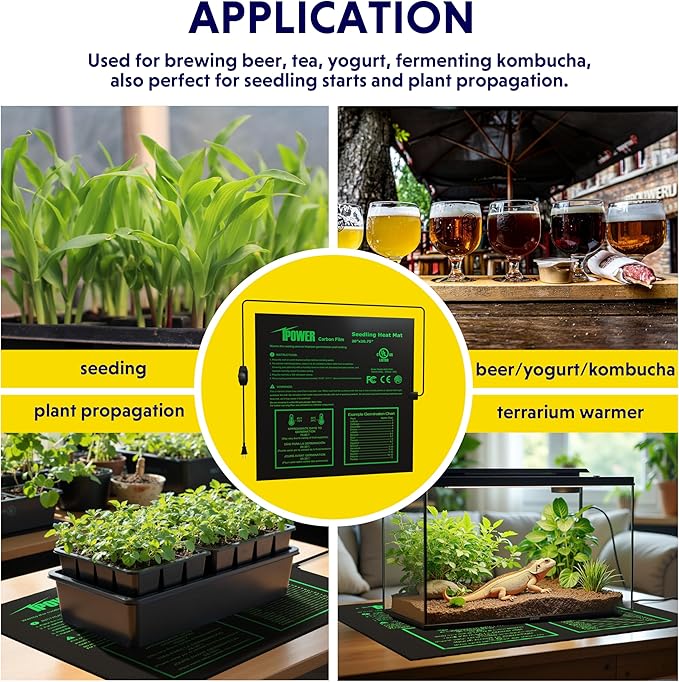 iPower 20" x 20.75" Seeding Heat Mat with Temperature Adjustable Knob and Digital Thermometer, Durable Warm Hydroponic Plant Germination Starting Pad