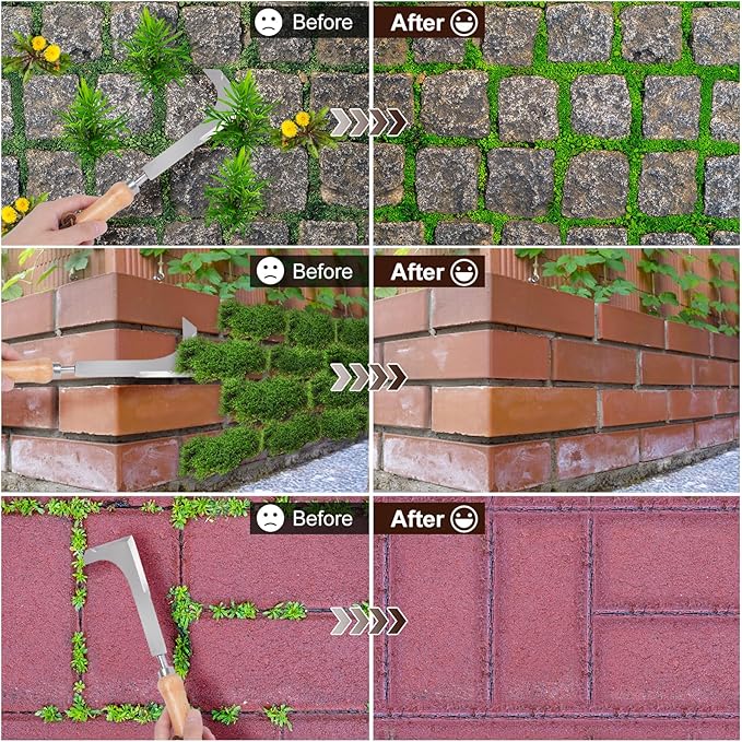 Effective Sidewalk Crack Weeder Tool -Manual Crack Weeder Weed Remover Tool for Garden Yard - L-Type Stainless Steel Weed Crevice Tool