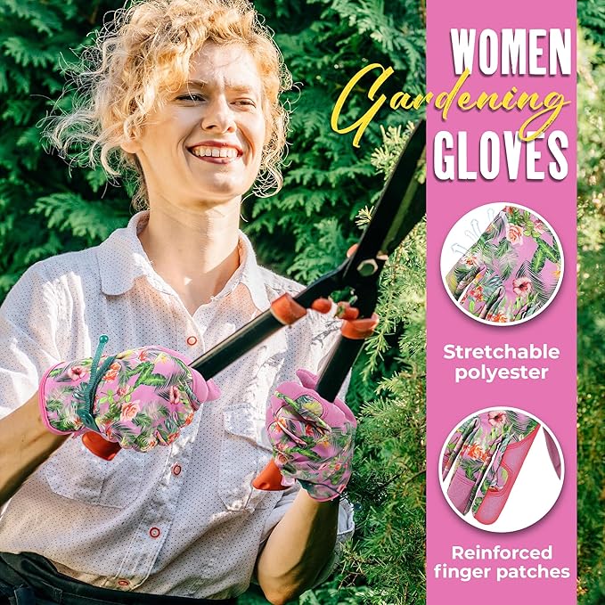 HANDLANDY Gardening Gloves for Women, Breathable Ladies Leather Garden Yard Gloves Best Gift for Gardeners