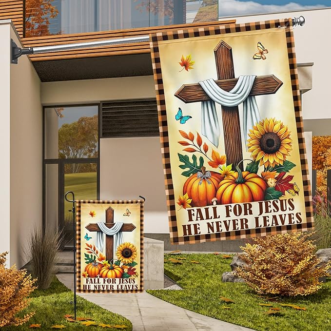 FLAGWIX Fall Christian Flag - House Flags for Outside 29.5" x 39.5" - Christian Gifts for Women Faith, Fall Decorations for Home, Thanksgiving Decorations for Garden Decor, Outdoor Decor for Patio